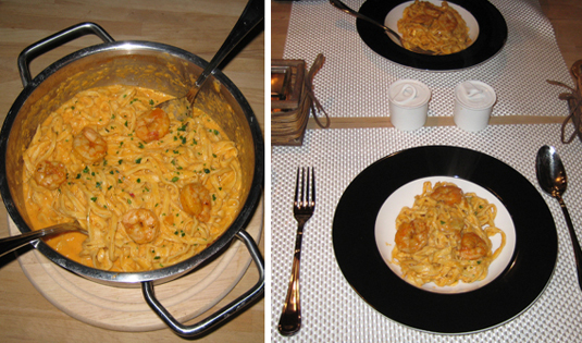 Nudeln in Garnelensauce