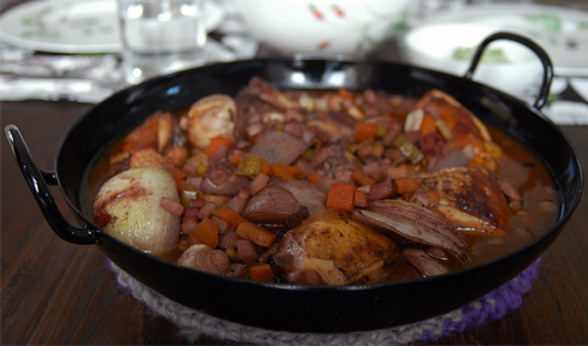 Hühnchen in Rotwein