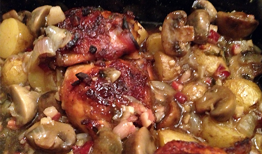 Hendl in Schwarzbier mit Babykartoffeln